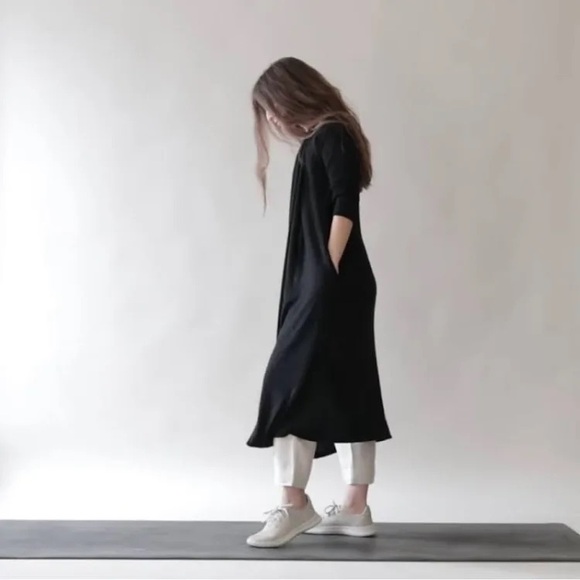 Lou & Grey Open Front Long Pocket Duster Cardigan Sweater Black - Picture 2 of 9